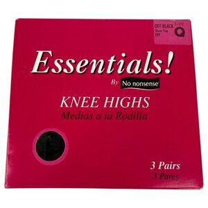 No Nonsense Essentials Knee Highs Sheer Toe Off Black Queen Size Q Nylon 3 Pairs